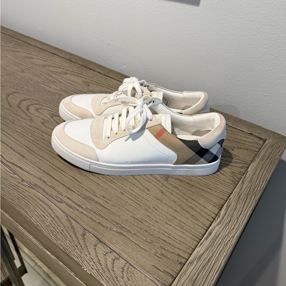 BURBERRY Leather, Suede and Check Sneakers